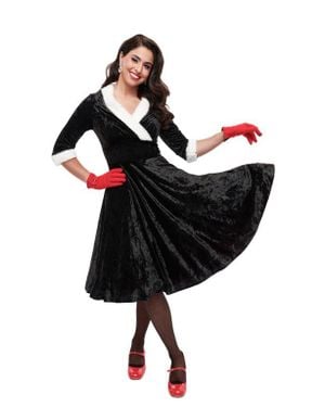 Unique Vintage Half Sleeve Surplice Delores Swing Dress - Black