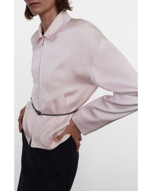 Mango Selection Satin Bomber Jacket - Pink