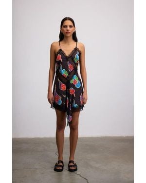 Je Te Veux Sora Cloud Print Mini Dress With Lace Trim - Black