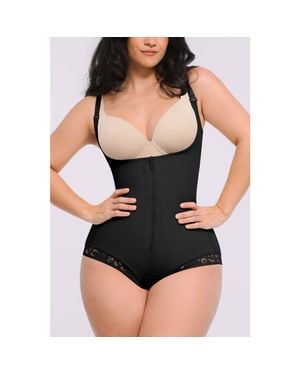 Shapellx Airslim Zipper Front Open Bust Brief Bodysuit - Black