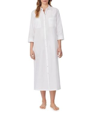Eileen West Cotton Lawn Long Sleep Shirtdress - White
