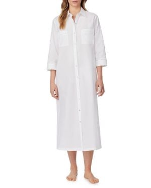 Eileen West Cotton Lawn Long Sleep Shirtdress - White