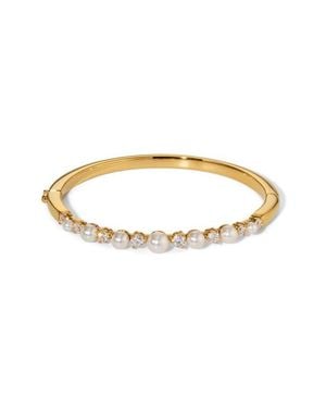 Nadri Cubic Zirconia & Faux Pearl Hinge Bangle Bracelet - Metallic