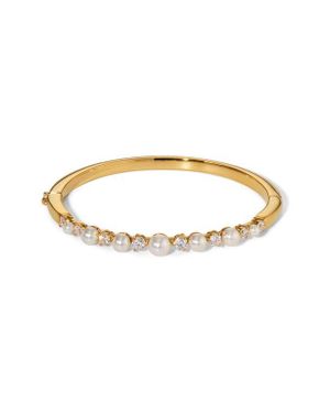 Nadri Cubic Zirconia & Faux Pearl Hinge Bangle Bracelet - Metallic