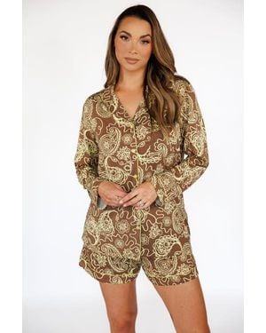 In My Sundays Long Sleeve & Short Pajama Set - Multicolor