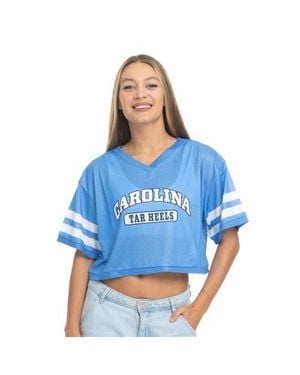 ZooZatZ Carolina North Carolina Tar Heels V-Neck Mesh Cropped T-Shirt - Blue