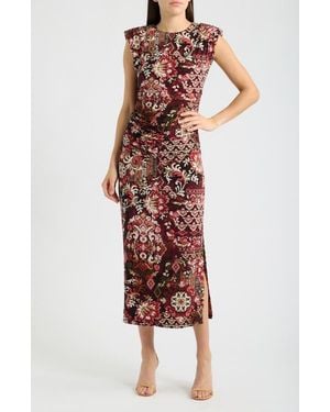 Vince Camuto Print Ruched Maxi Dress - Red