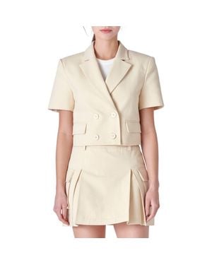 English Factory Short Sleeve Double Breasted Blazer - Natural