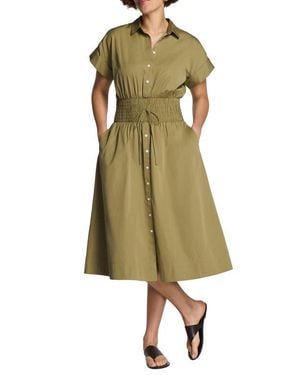 Spanx Smocked Button-Up Midi Dress - Green