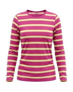 46227 Striped Flatlock Stitch Long Sleeve Tee - Pink