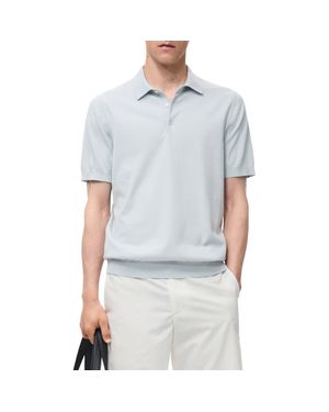 Mango Solid Cotton Polo Sweater - Blue