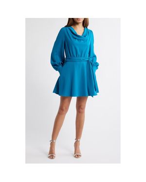 Black Halo Russel Tie Waist Long Sleeve Minidress - Blue