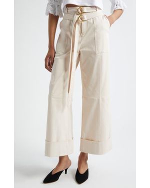 Cinq À Sept Winona Double Belt Stretch Brushed Cotton Twill Pants - Natural