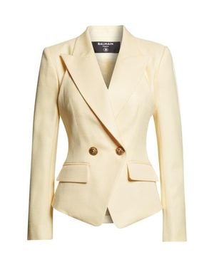 Balmain Double Breasted Natte Jacket - Natural