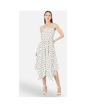 Yumi' Square Neck Hankerchief Hem Dress - White