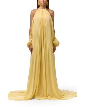 Naked Wardrobe Pleated Chiffon Halter Maxi Dress - Yellow