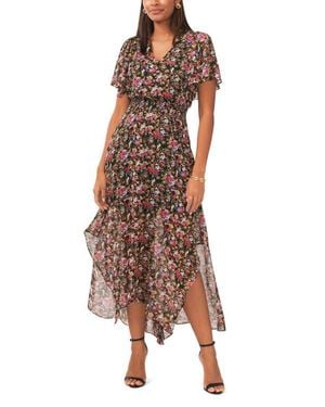 Chaus Floral Print Flutter Sleeve Maxi Dress - Brown