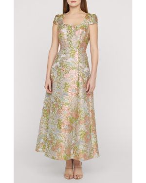 JS Collections Ruthanne Metallic Floral Jacquard Gown - Natural