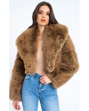 Miss Circle Yadavi Plush Vegan Faux Fur Cropped Jacket - Blue