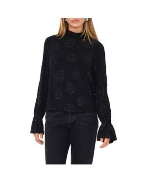 1.STATE Embellished Open Back Mock Neck Top - Black