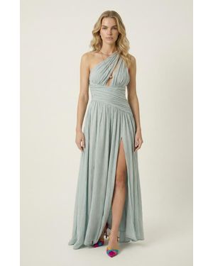 Modenaire Pleated One Shoulder Cutout Gown - White