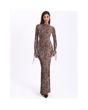 Miss Circle Waylynn Burnout Velvet Detail Mesh Backless Maxi Dress - Brown