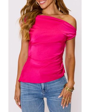 Vici Collection Date Night One-Shoulder Ruched Satin Top - Pink