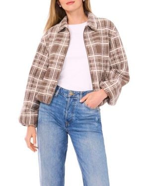 Vince Camuto Plaid High Pile Fleece Bubble Jacket - Blue