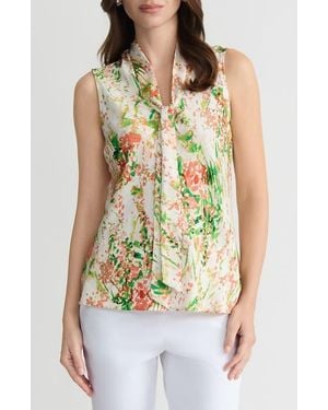 Kasper Tie Neck Sleeveless Top - Multicolor