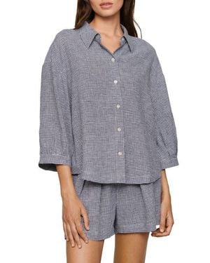 Eberjey Relaxed Linen Blend Button-Up Sleep Shirt - Gray