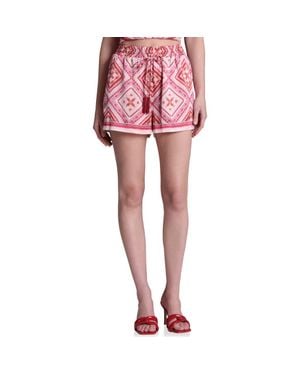 Avec Les Filles Print Tie Waist Shorts - Pink