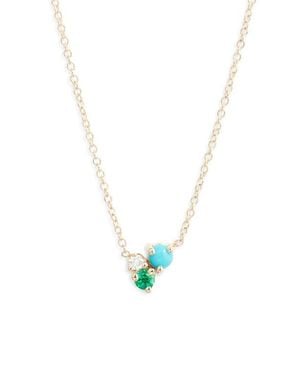 Zoe Chicco 14K Mixed Stone & Diamond Cluster Pendant Necklace - Blue