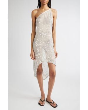 Paloma Wool Tea Velvet Devoré Asymmetric Sheer Silk Blend Dress - White