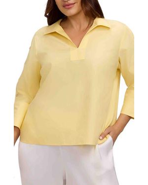 Foxcroft Lainey Button Accent Cotton Popover Top - Natural