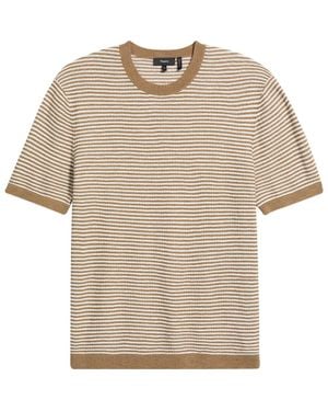 Theory Kolben Stripe Linen & Cotton Blend T-Shirt - Brown