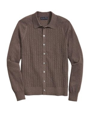 Brooks Brothers Mini Cable Cotton Cardigan - Brown