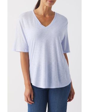 Franne Golde Slub Jersey V-Neck Elbow Sleeve Tee - White