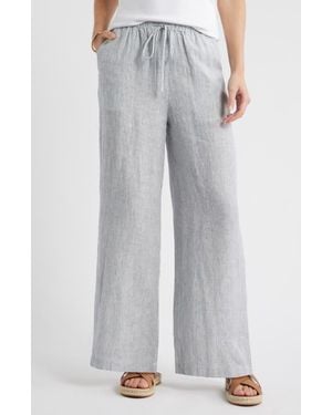 Caslon Easy Wide Leg Linen Pants - Gray