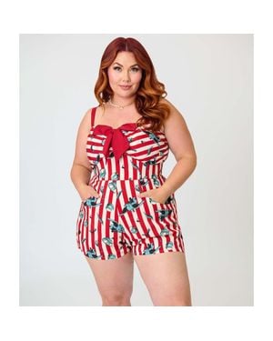 Unique Vintage Plus Size 1950S Spaghetti Strap Romper - Red