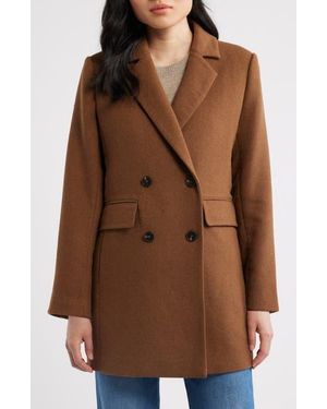 Bernardo Plaid Double Breasted Coat - Brown