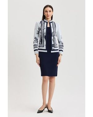 Ming Wang Heritage Abstract Two-Tone Knit Jacket - Blue