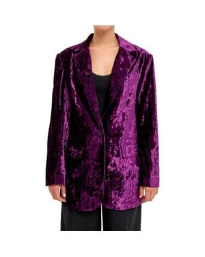 Endless Rose Pleated Crushed Velvet Blazer - Purple