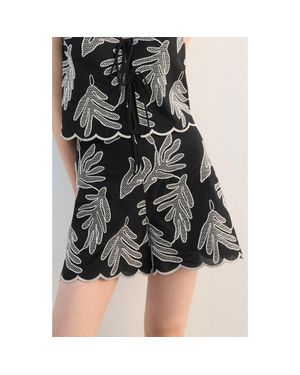 Mango Embroidered Cotton Shorts - Black