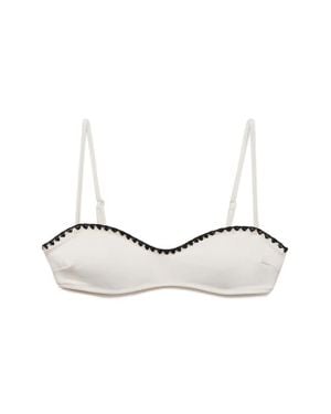Mango Contrast Embroidery Bikini Top - White
