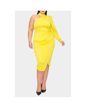 L I V D Gigi One-Shoulder Long Sleeve Midi Dress - Yellow
