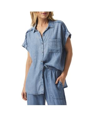 Splendid Paige Fray Denim Shirt - Blue