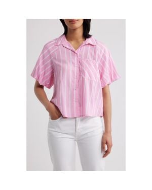 Beach Lunch Lounge Biance Bubble Sleeve Button-Up Top - Pink
