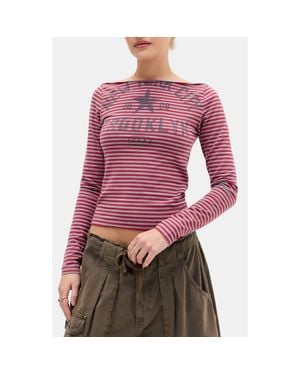 BDG Nyc Slash Stripe Long Sleeve Top - Purple
