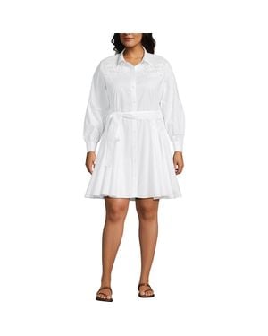 Lands' End Plus Size Poplin Button Front Dress With Godets - Pink
