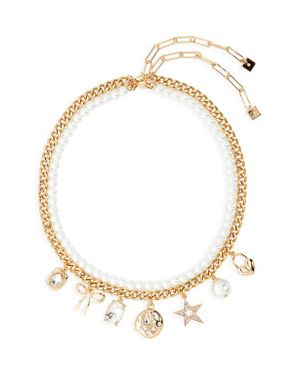 Open Edit Set Of 2 Cultured Pearl & Crystal Charm Necklaces - Metallic